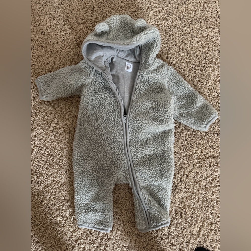 Baby Gap grey Sherpa coveralls snow bunting footless
